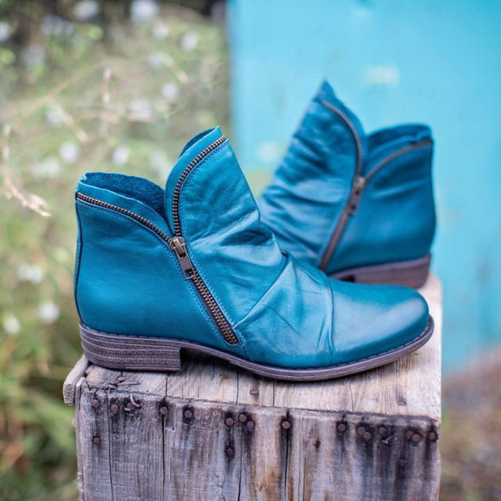 Klassische Leder Damen Stiefel mit Reißverschluss
