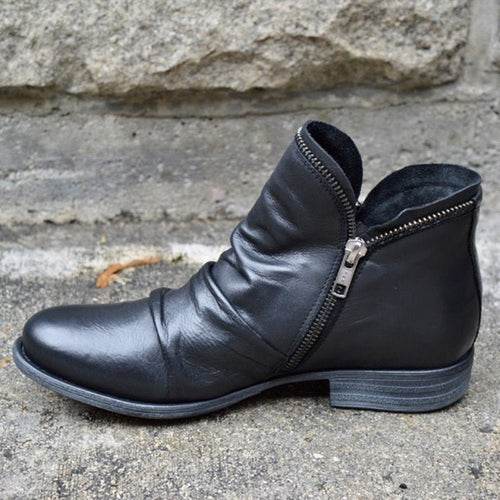 Klassische Leder Damen Stiefel mit Reißverschluss